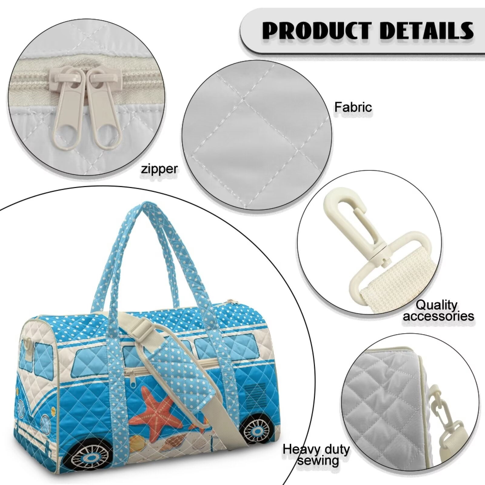 Garronmavis Large Quilted Duffle Bag for Women, Beach Camper Weekender Travel Bag, Overnight Carry On Tote with Zipper Pockets for Gym, Weekend Getaways