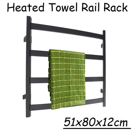 Aimeeli Electric Towel 4 Bar Warmer Heated Dry Rail Rack Black Matte Bathroom Wall