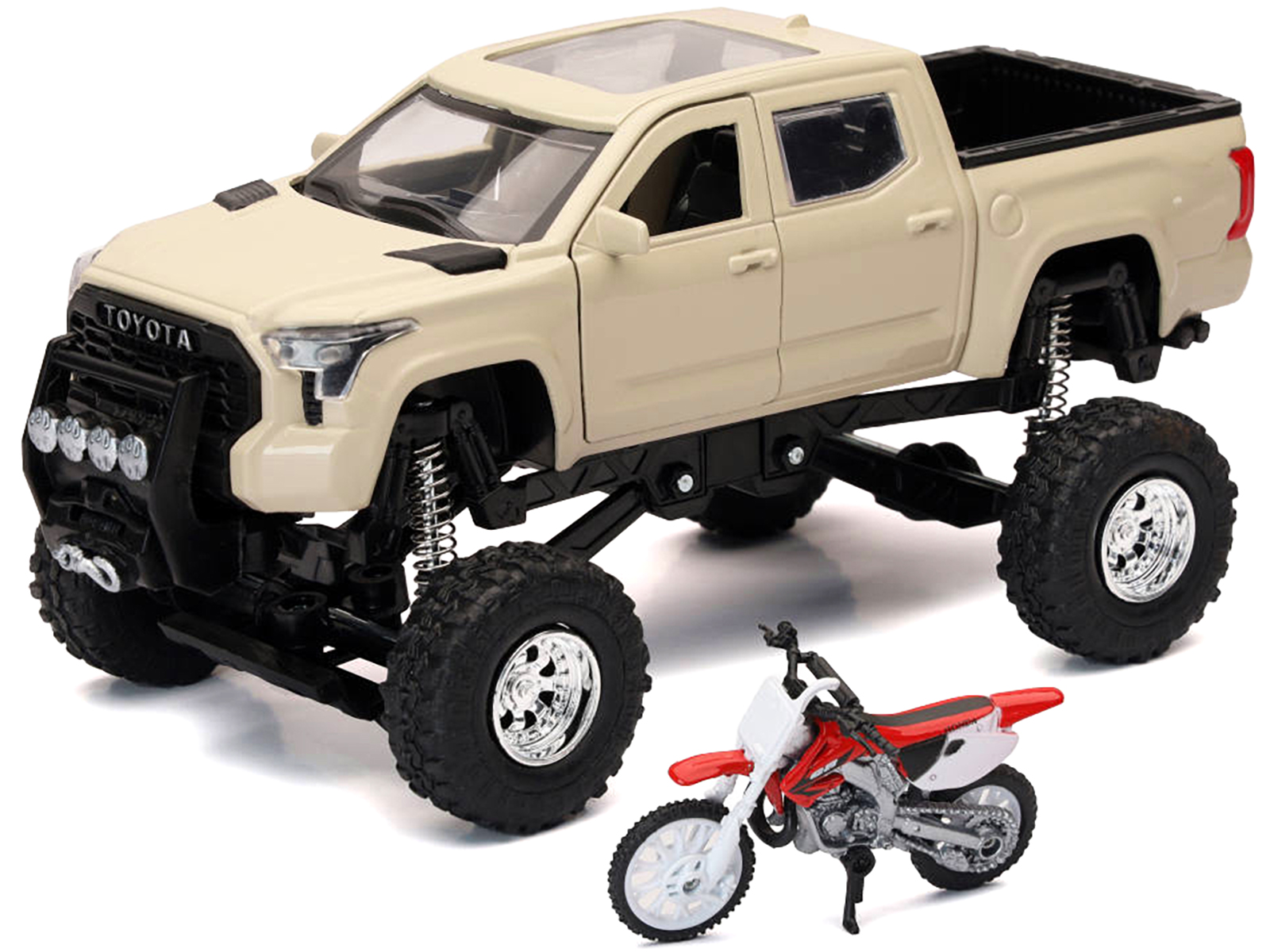 Toyota Tundra Pro Truck Tan and Honda CR250R Motorcycle Red and White "Xtreme Off-Road" Series 1/32 Diecast Model by New Ray