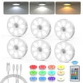 thumbnail image 1 of Luces LED para Disco con Control Remoto, Luces Recargables Debajo Del Gabinete, Luces para Disco Que Funcionan con Pilas, Temperaturas de 3 Colores y 12 Colores RGB, Luces Magnéticas Regulables para Escaleras de Armario de Cocina, Paquete de 6, 1 of 7