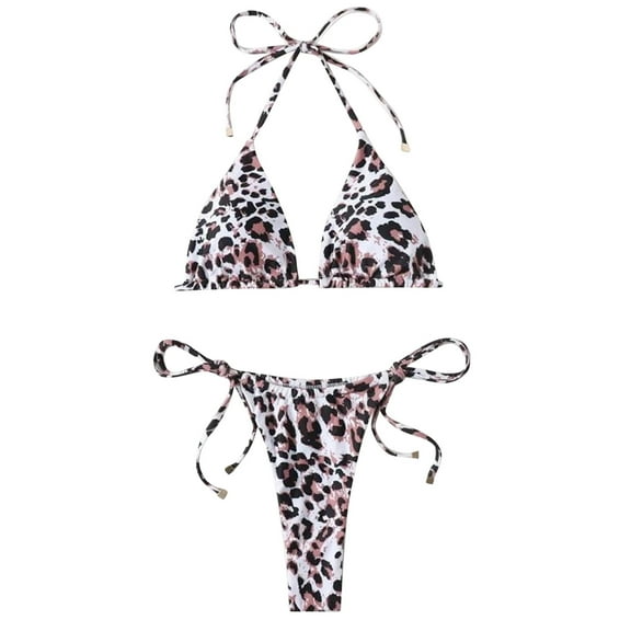 LYXSSBYX Bikini Sets for Women Two Piece Women's Sexy Tie- Lace Up High Cut Leg Print Bikini Set Two Piece Swimsuit