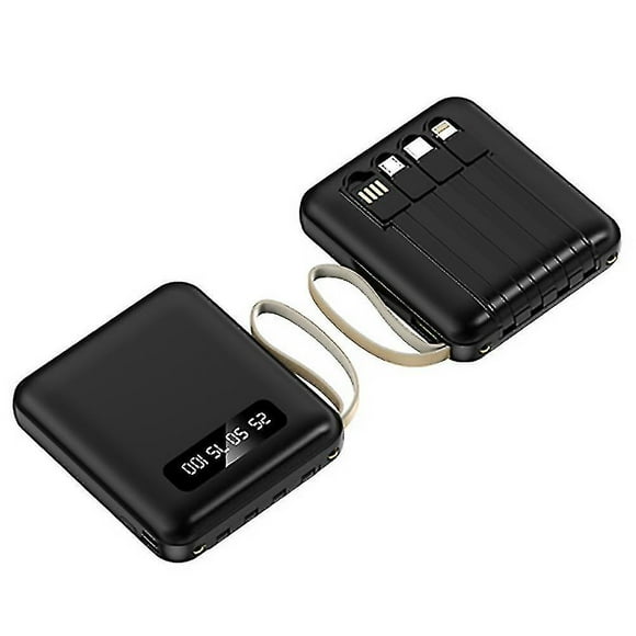 Mini Power Bank, 20000mah Portable Charger Built In 3 Output And 1 Input Cables, External Battery For Smartphones, Tablets And More-black_xush