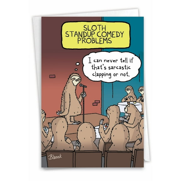 NobleWorks Funny Congratulations Greeting Card with 5 x 7 Inch Envelope (1 Card) Congats, Good Luck Sloth Standup C7862CGG
