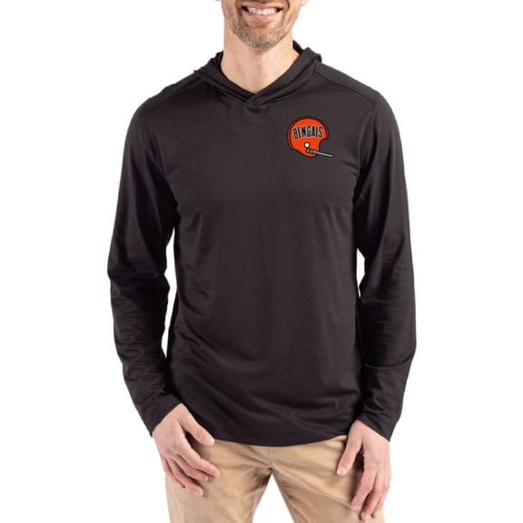 Men's Cutter & Buck Black Cincinnati Bengals Coastline Epic Comfort Eco Recycled Long Sleeve Hoodie T-Shirt