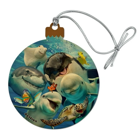 Tropical Fish Christmas Ornaments Ocean Selfie Shark Dolphin Sea Turtle Stingray Clown Fish Wood Christmas Tree Holiday Ornament ()