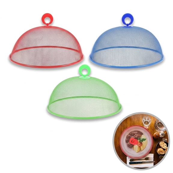 NOGIS Metal Food Tent Mesh Food Covers Outdoor Food Covers Round Food Nets for Outdoors Reusable Fruit Cover Against Fruit Flies for Table Picnic Camping (3 Pcs)