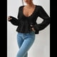 thumbnail image 4 of Suéter Adelgazante de Larga para Mujer, Informal, con Cuello en V, de Punto Negro L, 4 of 10
