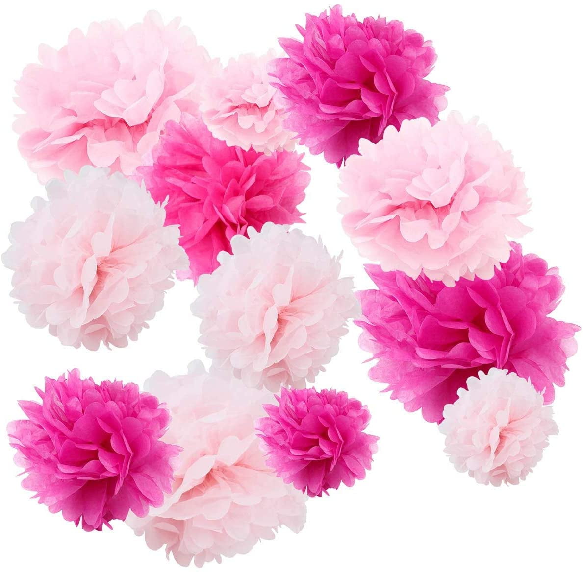 Floral Reef Paper Tissue Pom Poms Assorted Color 12 pack (Pink)