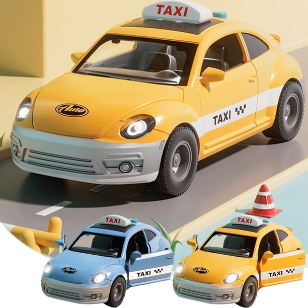 Coche de juguete clásico Taxi Push and Go | Vehículo Educativo Interactivo con Canciones, Sonidos y Luces | Puertas que se pueden abrir | Diseño realista para el juego imaginativo | Azul Amarillo |
