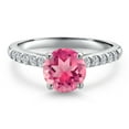 thumbnail image 3 of Gem Stone King 10K White Gold Pink Mystic Topaz and Lab Grown Diamond Engagement Ring for Women | 1.85 Cttw | Round 7MM | Gemstone November Birthstone | Size 5, 3 of 6