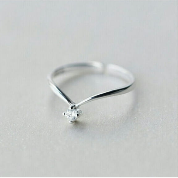 QQTDFG 925 Sterling Silver CZ V Shaped Thin Dainty Pinkie Ring size 5 A3307-5 -adjustable