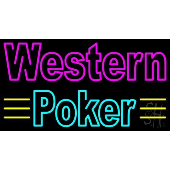 Western Poker 3 LED Neon Sign 13 x 24 - inches, Black Square Cut Acrylic Backing, with Dimmer - Bright and Premium built indoor LED Neon Sign for wall décor, arcarde, and storefront.