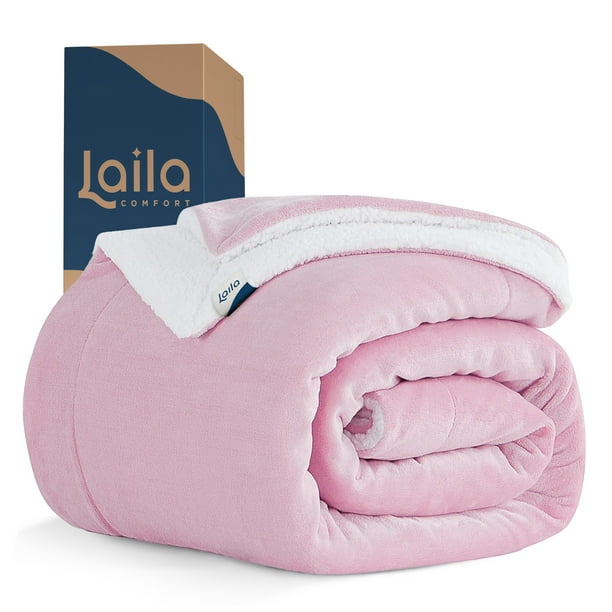 Cobija Cobertor Aborregado Individual, Frazada Ultra Suave, 100% Microfibra de Poliéster (Rosa Pastel) Laila Comfort.