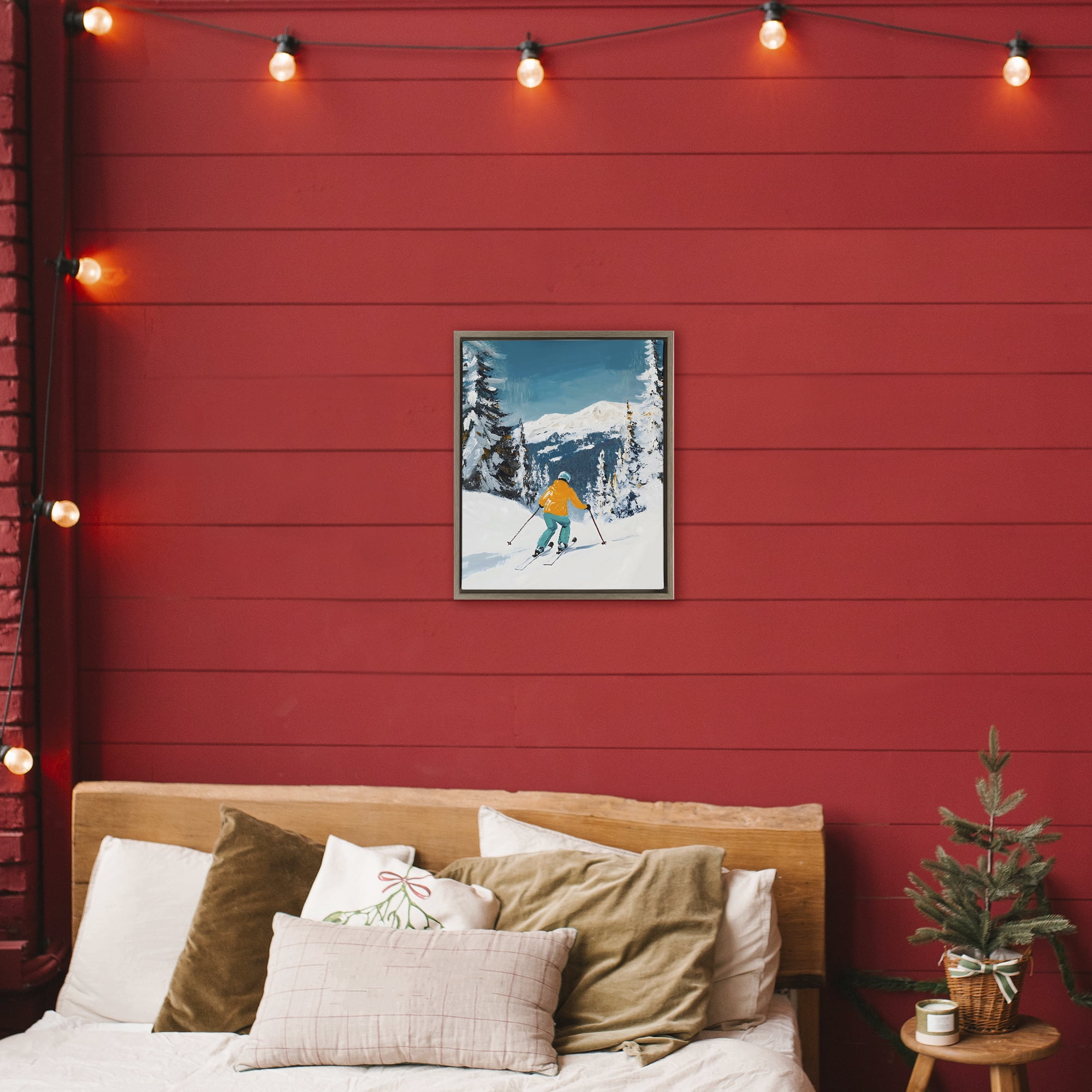 Stupell Industries Downhill Skier on Mountain Brown Framed Floater Canvas Wall Art, design by The Prints Vibe