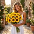 thumbnail image 6 of Artificial Green Sunflower Floral Arrangement | 14.17in Fake Flowers Plastic Bouquet | Home Wedding Event Mall Display Decor | Bendable Stemss, Realistic Look, 6 of 6