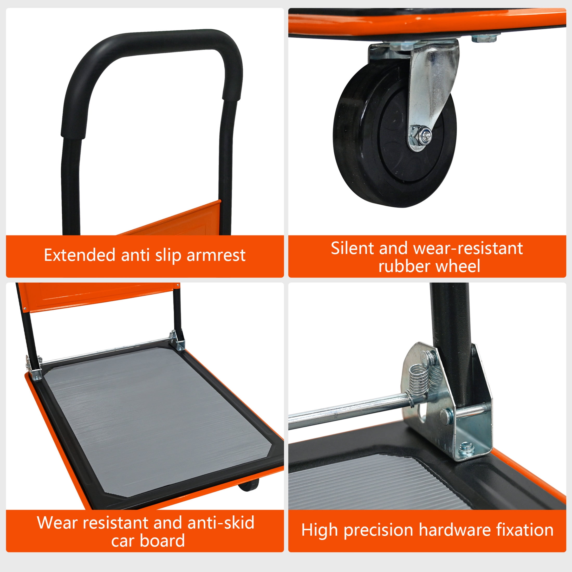 Noble House 35" Flatbed Cart, Heavy Duty Platform Hand Truck with Foldable Push Handle for Loading and Storage, Orange
