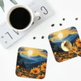 thumbnail image 4 of Honeii Elegant Sunset Sunflower print Leather Coaster Set of 4, ideal for safeguarding your furniture from drinks spills and effortless cleanup-Square, 4 of 6