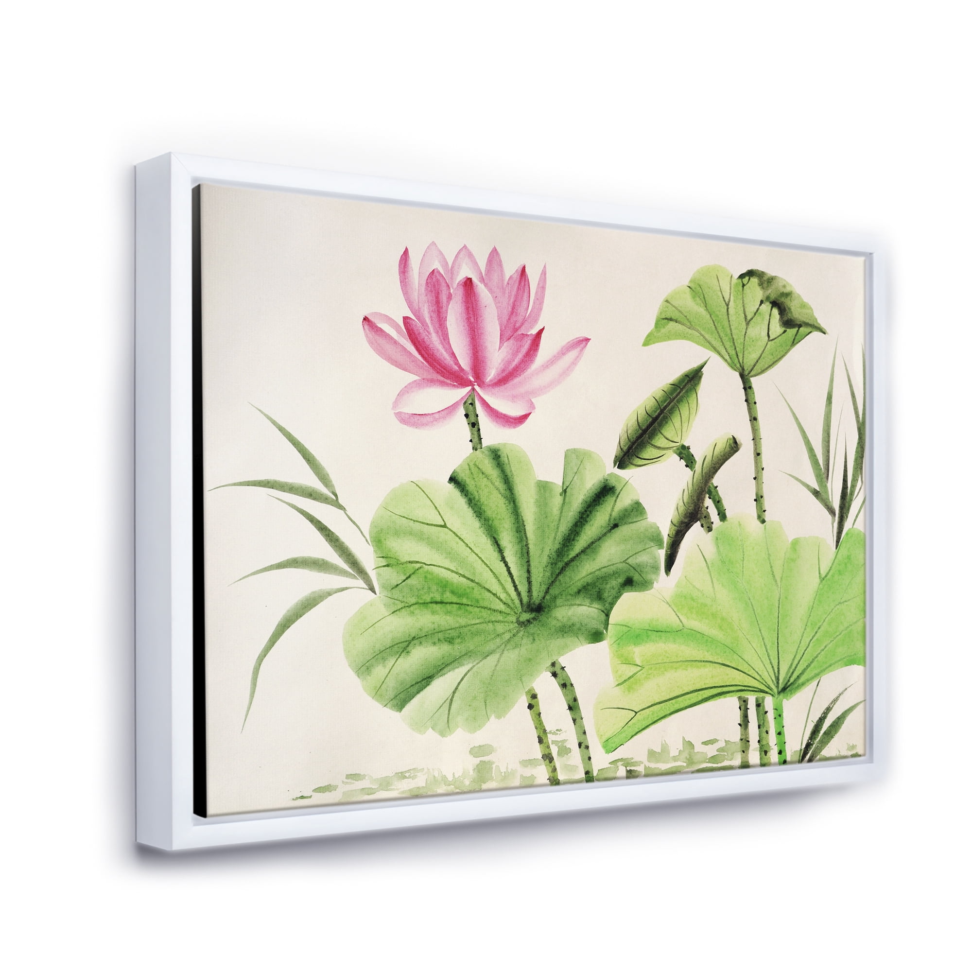 Designart 'Ancient Pink Lotuses In The Pond V' Traditional Framed Canvas Wall Art Print