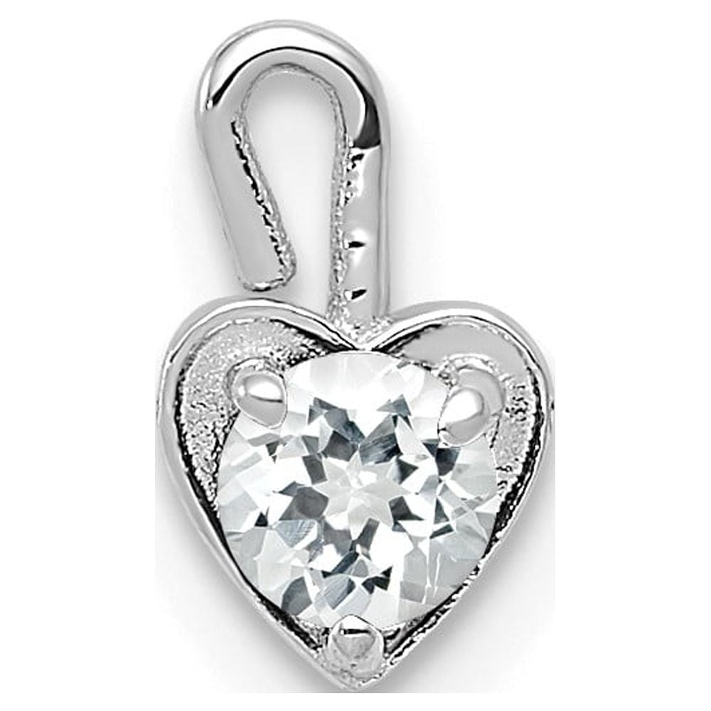 14k White Gold April Synthetic Birthstone Heart Charm Pendant