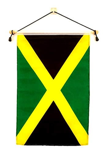 JAMAICA 12" X 18" INCH COUNTRY FLAG BANNER ON 2 FOOT WOODEN STICK . NEW 