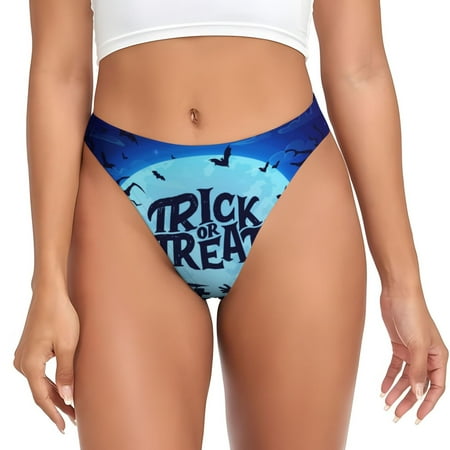 Adobk Halloween Trick Or Treat Print Seamless Women Underwear Thongs No Show Ladies Thong No Line Breathable Comfortable Panties Undies for Women-X-Small
