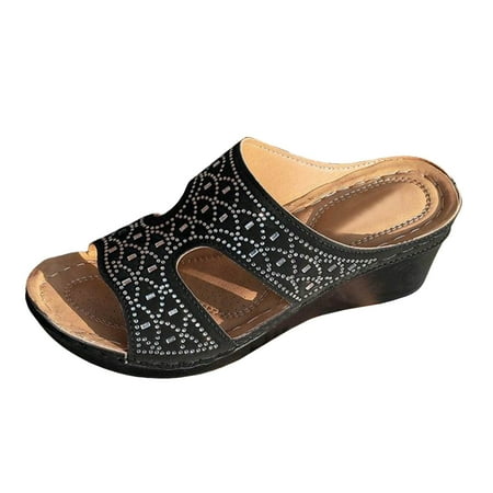 

Fandiiiii Women s Wedge Sandals With Rhinestones Fashionable Women s Sandals Wrap around Sandals for Women