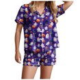thumbnail image 5 of UngA Halloween Sleepwear Women Halloween Pajama Set, Ghost Pumpkin Print Top with Shorts Dark Purple,XL, 5 of 7