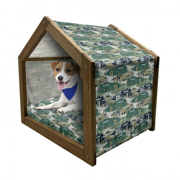 Retro Pet House, Retro Submarine Concept with Torpedoes Vintage Hand Drawn Squares Circles Image, Outdoor & Indoor Portable Dog Kennel with Pillow and Cover, 5 Sizes, Multicolor, by Ambesonne