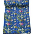 thumbnail image 2 of Indian Handmade Cotton Paradise Print Kantha Quilt Tribal Bed Cover Bedspread Blanket Picnic Throw Coverlet Reverisble Bed Throw(Blue Queen 90X108 Inches), 2 of 4