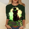 thumbnail image 2 of Women T Shirt Ladies Four Leaf Cat Print 3/4 Sleeve Long Sleeve Round Neck T-Shirts Womens Tshirt Yellow XL, 2 of 4