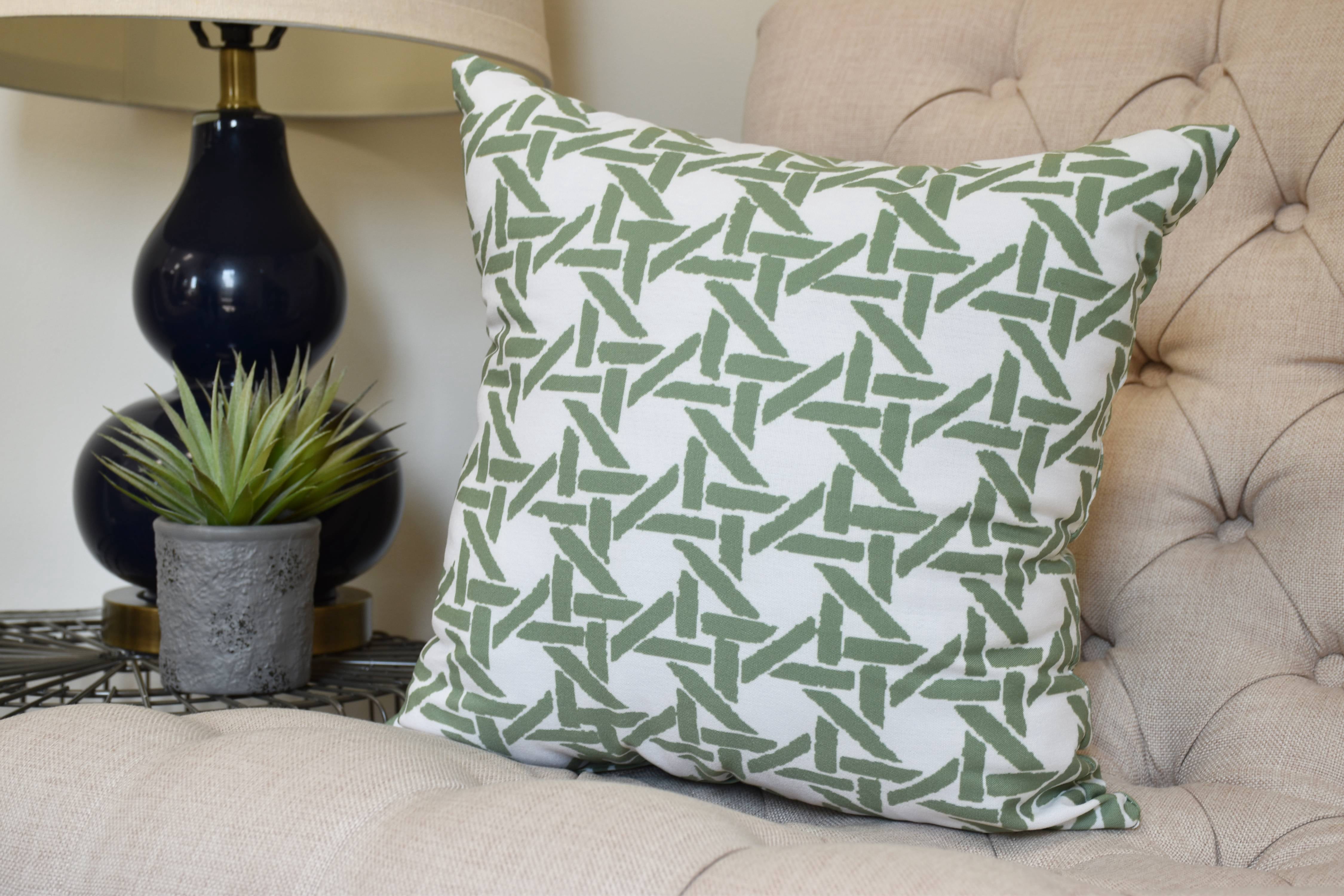 16 x 16 inch, Rattan Geometric Geometric Print Pillow, Green
