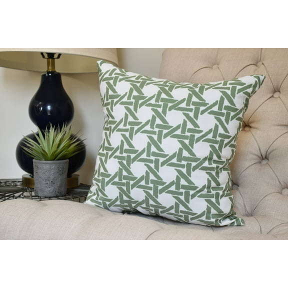 18 x 18 inch, Rattan Geometric Geometric Print Pillow, Green
