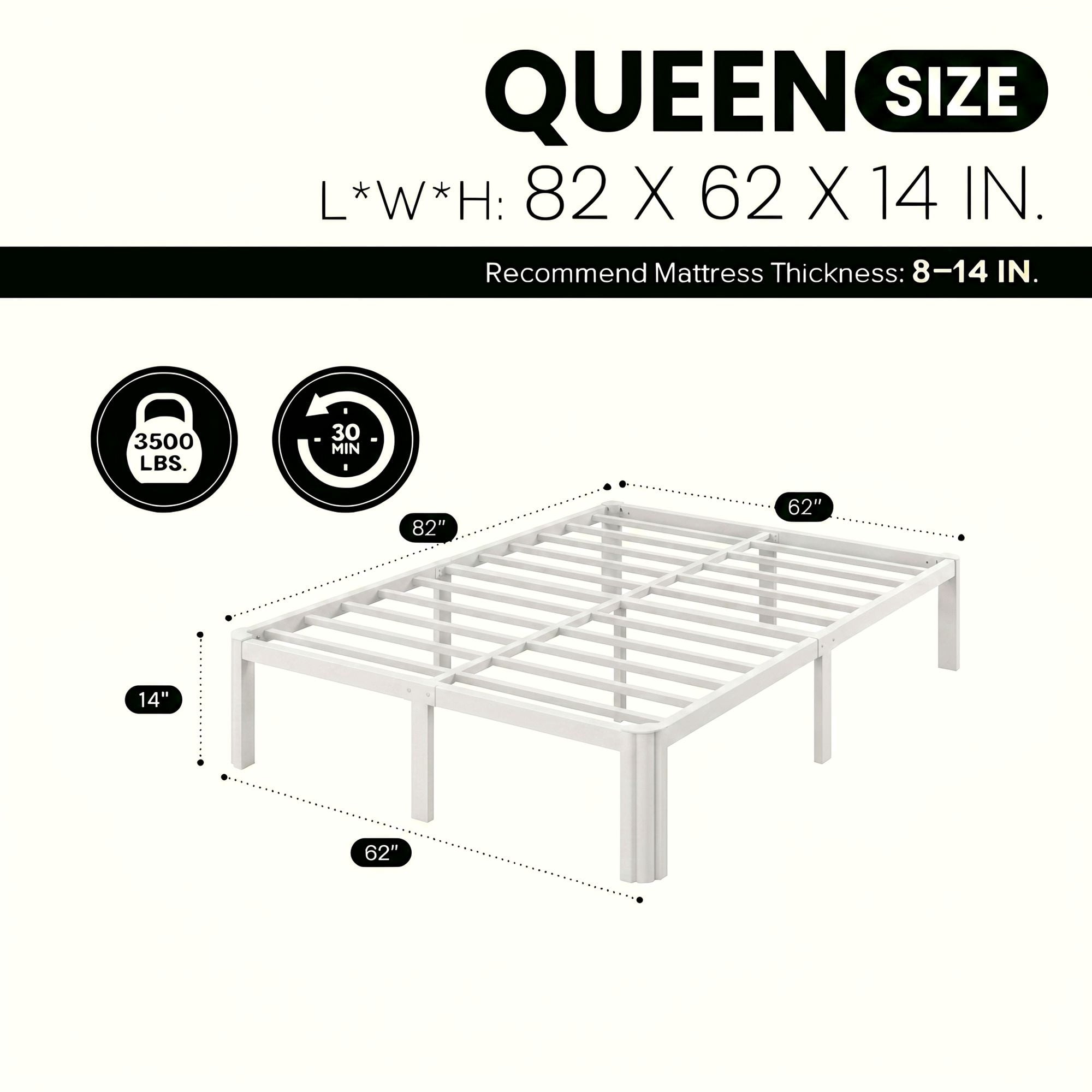 Einfach Queen Bed Frame, Platform Metal Bed with Ample Under-Bed Storage Space, Upgraded Curved Bed Feet, 3500 LBS Capacity, White