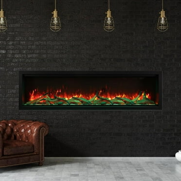 Amantii Symmetry Series Extra Tall 74-Inch Built-In Electric Fireplace with Black Steel Surround - Indoor/Outdoor - SYM-74-XT