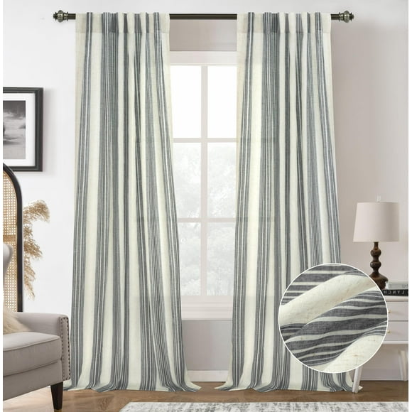 Cortinas DriftAway, mezcla de lino a rayas verticales, 244 cm, color gris