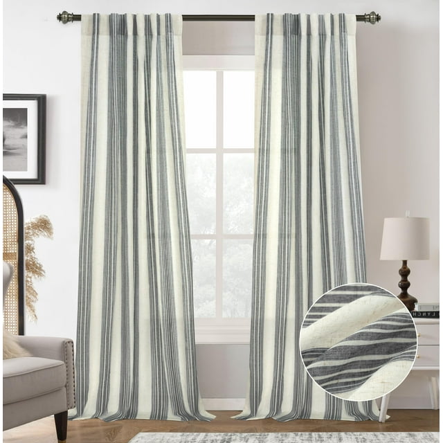 Cortinas DriftAway, mezcla de lino a rayas verticales, 244 cm, color gris