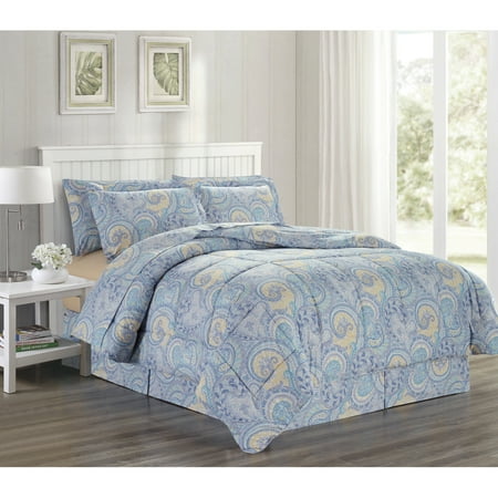Woven Paisley Scroll - Ultra Soft Microfiber 8 PC Paisley Scroll Printed Down Alternative Bed in a Bag, Bedding Set (Isla, Queen)