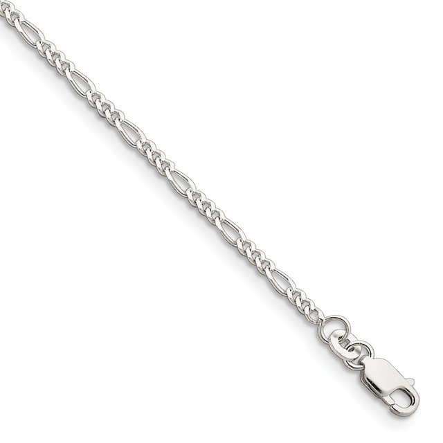 925 Sterling Silver 2.25mm Figaro Chain Anklet