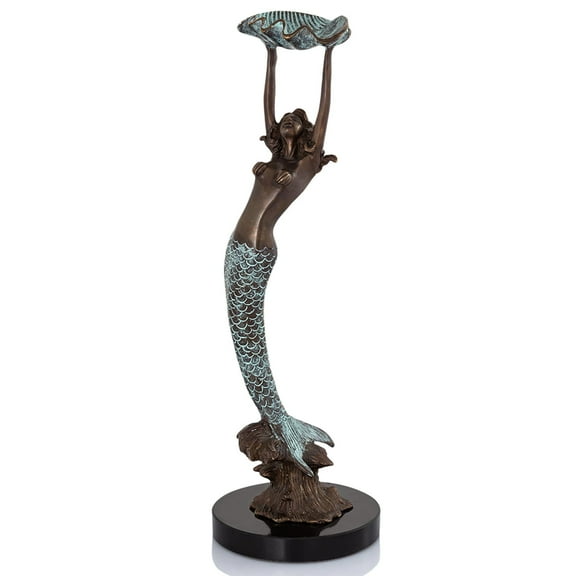 SPI Home Brass and Marble Mermaid with Tray Statue 15 inches High