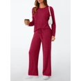 thumbnail image 6 of Womens Lounge Sets 2 Piece Matching Pajamas Fall Fashion Ribbed Knit Outfits Long Sleeve Casual Sweatsuits Rose Red XXL, 6 of 7