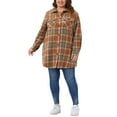 thumbnail image 2 of Women's Plus Size Plaid Shacket Jacket Long Sleeve Button Down Flannel Shirts Fashion Jacket 1X Orange, 2 of 6