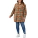 thumbnail image 2 of Chaqueta de franela a cuadros para mujer de talla grande, con botones y mangas largas, chaqueta de moda 2X Naranja, 2 of 6