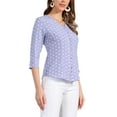 thumbnail image 4 of Blusa de mujer Inspire Chic con cuello en V, mangas 3/4, estampado de lunares y corazones, parte delantera con botones, color púrpura polvo, talla M, 4 of 5