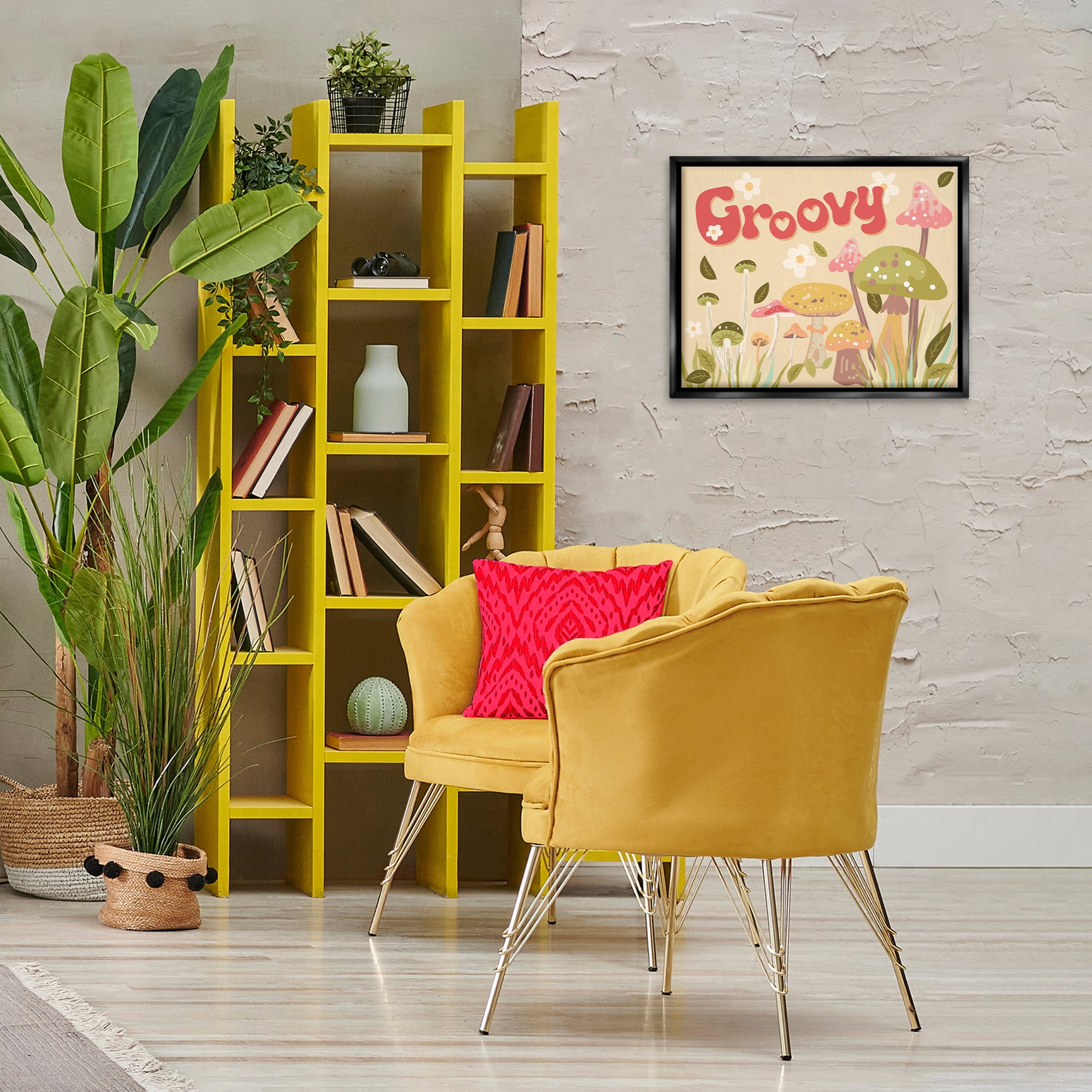 Stupell Industries Groovy Botanical Mushrooms Botanical & Floral Painting Black Floater Framed Art Print Wall Art, 21 x 17
