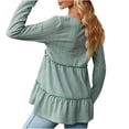 thumbnail image 4 of Dressy Casual Shirts Ladies Fall V Neck Buttons Ruffle Cute Babydoll Tops Crochet Textured Plain Pullovers (X-Large, Green 01), 4 of 5