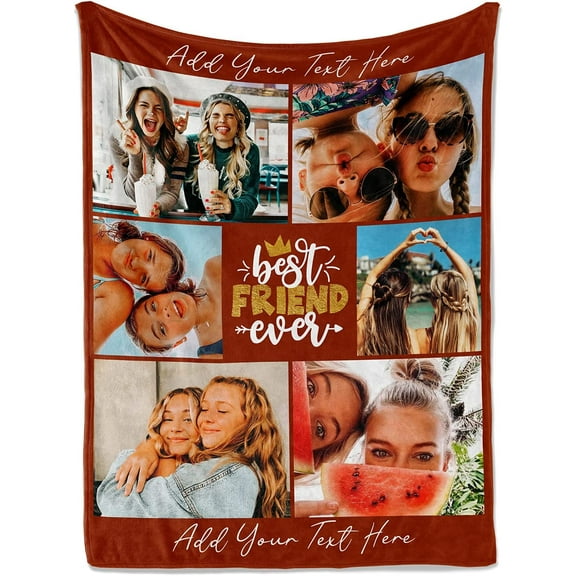 Personalized Blanket Best Friend Ever Custom Blanket with 6 Pictures Customize Memorial Blanket Super Soft Cozy for Birthday for Birthday Christmas, 60"x80"