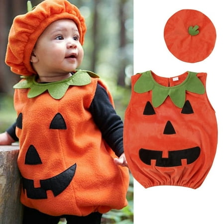 Kids Baby Girl Boy Halloween Pumpkin Hat Outfit Party Fancy Dress Clothes Costume CA