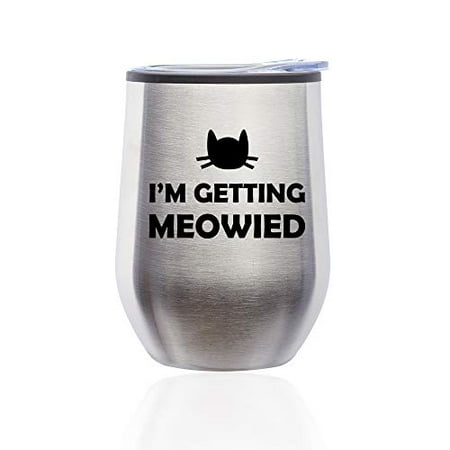 

Stemless Wine Tumbler Coffee Travel Mug Glass with Lid I m Getting Meowied Married Engagement (Silver)