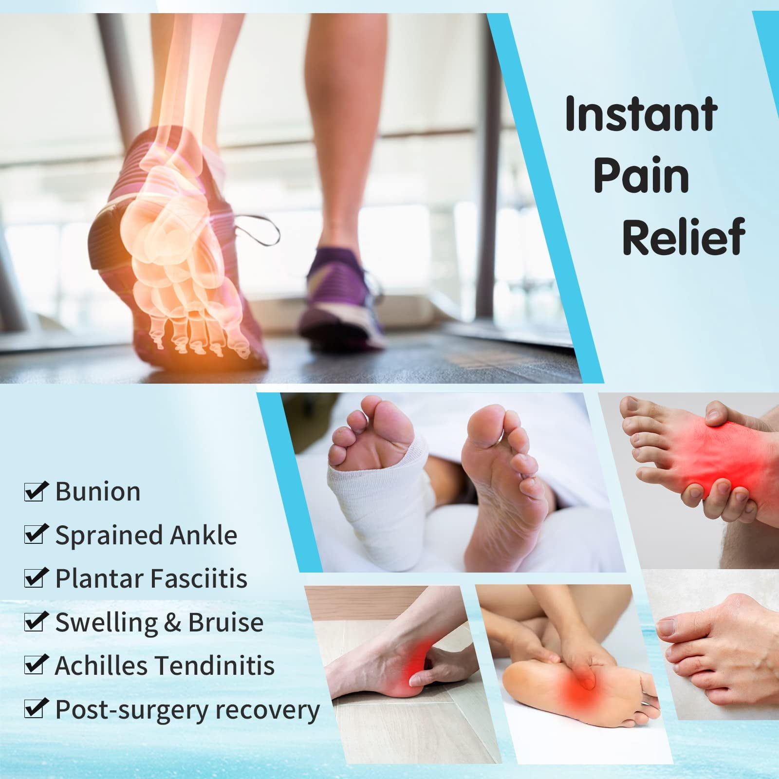 Ankle Foot Ice Pack Wrap for Injuries, Reusable Gel Cold Therapy Sock with Hot & Cold Therapy, Instant Pain Relief for Achilles Tendonitis, Plantar Fasciitis, Foot Heel (Large (Pack of 1))