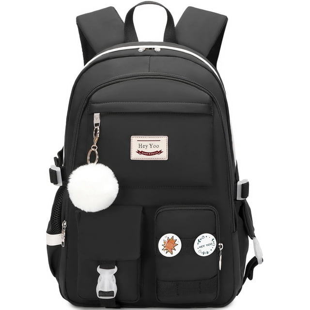 Mochila Hey Yoo para niñas, mochila escolar de nailon negra